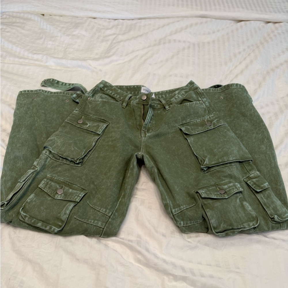 Fashion Nova Green Cargo Flare Pants
